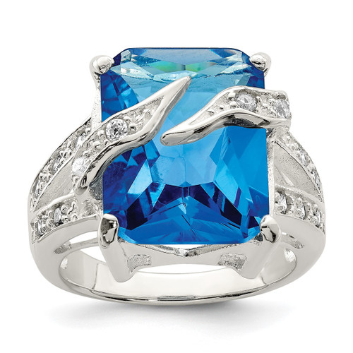Sterling Silver Blue & Clear Cubic Zirconia Ring, 3 mm