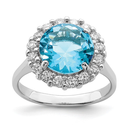 Sterling Silver Rhodium-Plated Blue & Clear Cubic Zirconia Ring, 2 mm