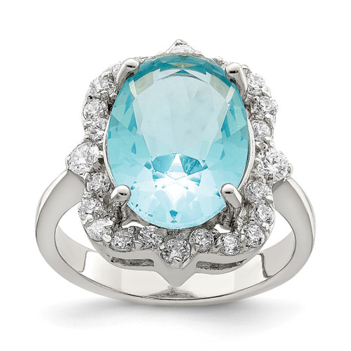 Sterling Silver Blue & Clear Cubic Zirconia Ring, 2 mm