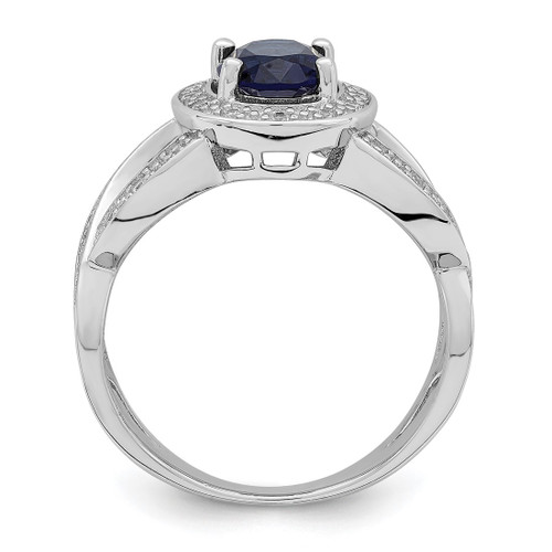 Sterling Silver Rhodium-Plated Dark Blue Glass and Cubic Zirconia Ring, 3 mm - View 2
