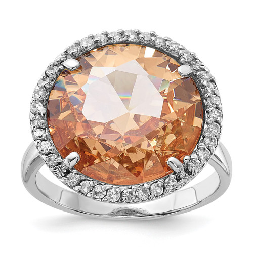 Sterling Silver Polished Champagne & Clear Cubic Zirconia Circle Ring, 2.5 mm