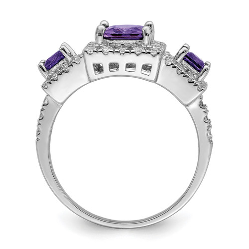 Sterling Silver Rhodium-Plated Purple Square Cubic Zirconia Ring, 2 mm - View 2