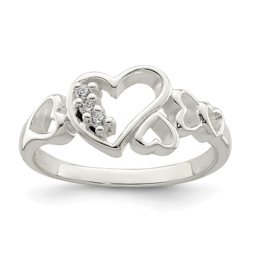 Sterling Silver Cubic Zirconia Heart Ring, 3 mm