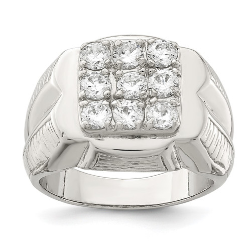 Sterling Silver Rhodium-Plated Men'S Cubic Zirconia Ring, 4 mm, 14 mm Top Length, 18.5 mm Top Width