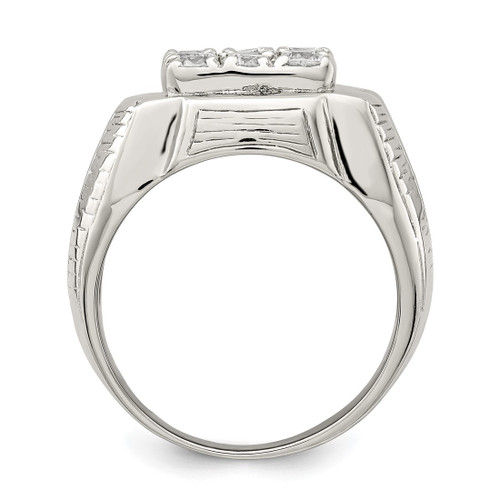 Sterling Silver Rhodium-Plated Men'S Cubic Zirconia Ring, 4 mm, 14 mm Top Length, 18.5 mm Top Width - View 2