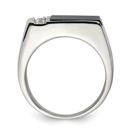 Sterling Silver Rhodium-Plated Onyx & Cubic Zirconia Ring, 4 mm - View 2