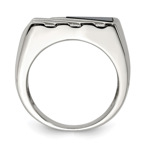 Sterling Silver Rhodium-Plated Men'S Onyx Ring, 4.5 mm, 10.4 mm Top Length, 19.5 mm Top Width, Grooved - View 2