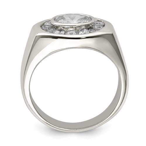 Sterling Silver Rhodium-Plated Men'S Cubic Zirconia Ring, 4 mm, 11.5 mm Top Length, 16.55 mm Top Width, 4 mm Wide, Polished - View 2