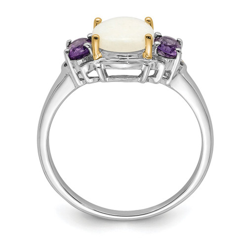 Brilliant Gemstones Sterling Silver with 14K Accent Rhodium-Plated Opal and Amethyst Ring - View 2