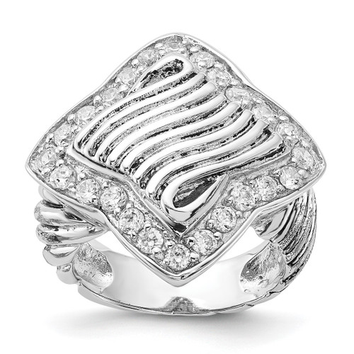 Sterling Silver Polished & Antiqued Cubic Zirconia Ring