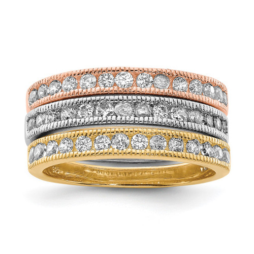 Sterling Silver Vermeil Polished Trio Cubic Zirconia Rings