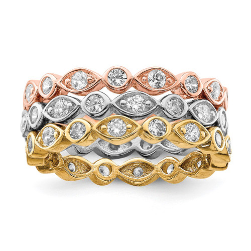 Sterling Silver Vermeil Trio Cubic Zirconia Rings