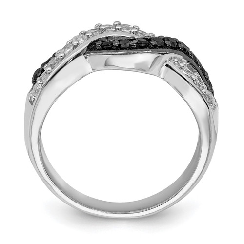 Sterling Silver Rhodium-Plated Black and Clear Cubic Zirconia Wavy Ring, 8 mm - View 2