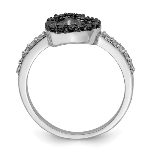 Sterling Silver Rhodium-Plated Black & White Cubic Zirconia Heart Ring, 3 mm - View 2