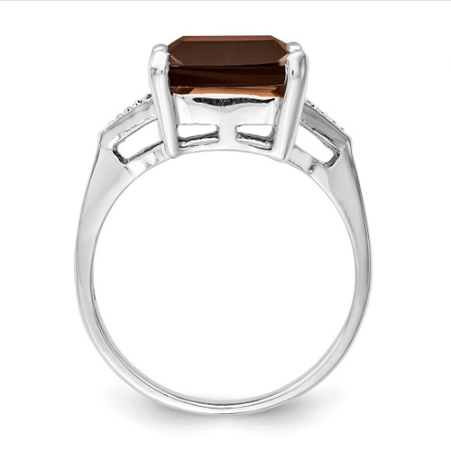 Sterling Silver Rhodium Smoky Quartz & 0.01ct Diamond Ring, 2 mm - QR2782 - View 2