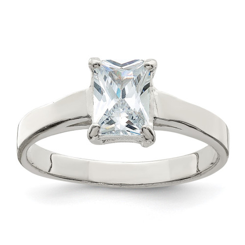 Sterling Silver Solitaire Emerald Cubic Zirconia Ring, 2 mm