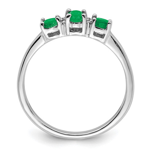 Sterling Silver Rhodium-Plated Emerald 3 Stone and 0.012ct Diamond Ring, 2 mm - View 2