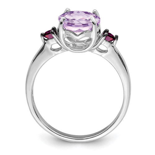 Sterling Silver Rhodium-Plated Pink Quartz & Rhodolite Garnet Ring, 2 mm - View 2
