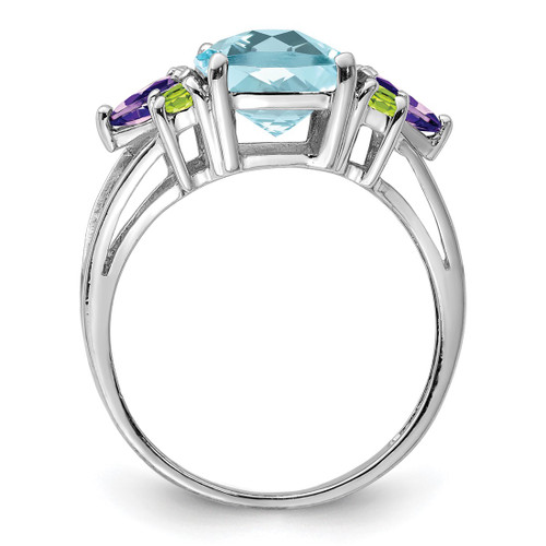 Sterling Silver Rhodium-Plated Light Swiss Blue Topaz, Amethyst & Peridot Ring, 2 mm - View 2