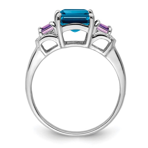 Sterling Silver Rhodium-Plated London Blue Topaz, Amethyst & 0.01ct Diamond. Ring, 2 mm - View 2