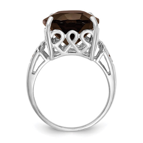 Sterling Silver Rhodium-Plated Smoky Quartz & 0.02ct Diamond. Ring, 2 mm - View 2