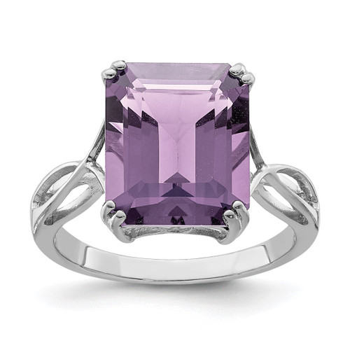 Sterling Silver Rhodium-Plated Pink Quartz Ring, 2 mm