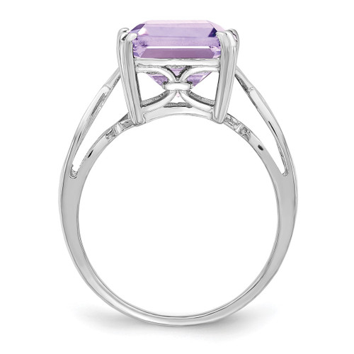 Sterling Silver Rhodium-Plated Pink Quartz Ring, 2 mm - View 2