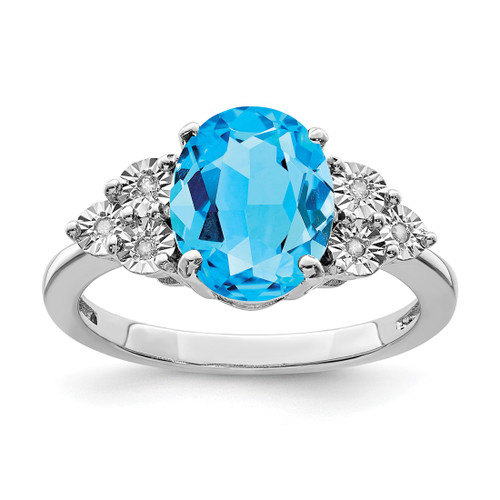 Sterling Silver Rhodium-Plated 0.03ct Diamond & Blue Topaz Ring, 2 mm