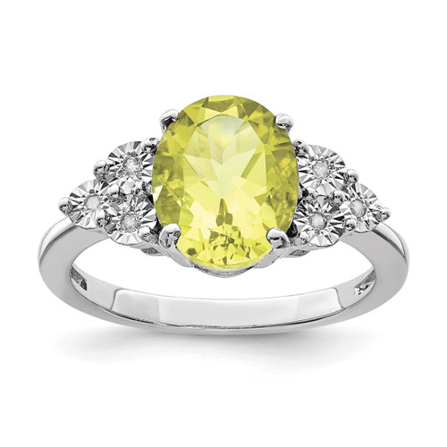 Sterling Silver Rhodium-Plated 0.03ct Diamond & Lemon Quartz Ring, 3 mm