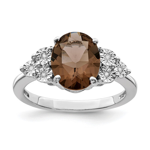 Sterling Silver Rhodium-Plated 0.03ct Diamond & Smoky Quartz Ring, 2 mm - QR3034SQ