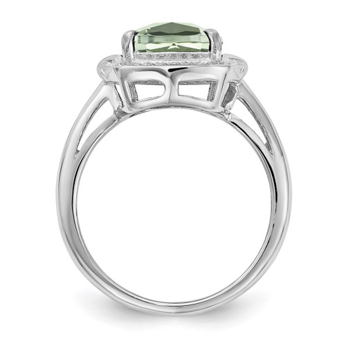 Sterling Silver Rhodium-Plated 0.1ct Diamond & Checker-Cut Green Quartz Ring, 2 mm - View 2