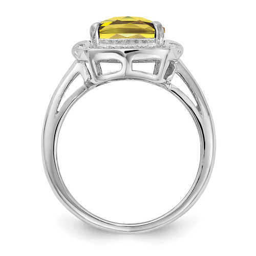 Sterling Silver Rhodium-Plated 0.1ct Diamond & Checker-Cut Lemon Quartz Ring, 2 mm - View 2