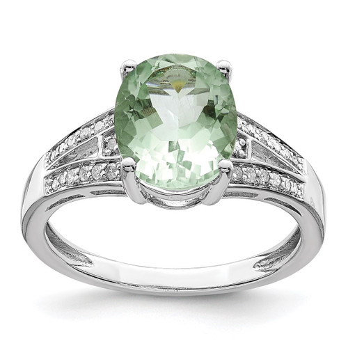 Sterling Silver Rhodium-Plated 0.11ct Diamond & Green Quartz Ring, 2 mm