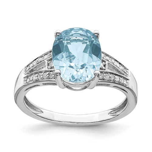 Sterling Silver Rhodium-Plated 0.11ct Diamond & Sky Blue Topaz Ring, 2 mm