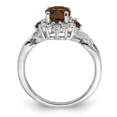 Sterling Silver Rhodium-Plated 0.15ct Diamond & Smoky Quartz Ring, 2 mm - QR3045SQ - View 2