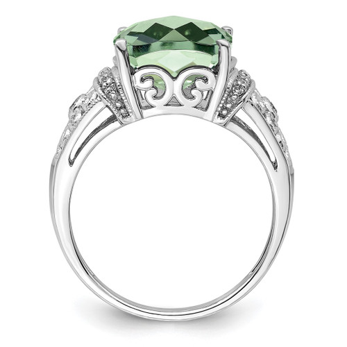Sterling Silver Rhodium-Plated 0.106ct Diamond & Checker-Cut Green Quartz Ring, 2 mm - View 2