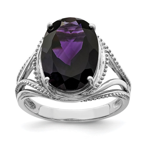 Sterling Silver Rhodium-Plated Amethyst Ring, 2 mm, 2 mm Wide, Polished - QR3085AM