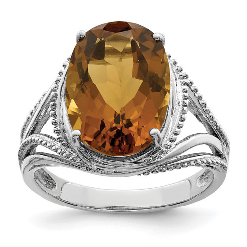 Sterling Silver Rhodium-Plated Whiskey Quartz Ring, 3 mm