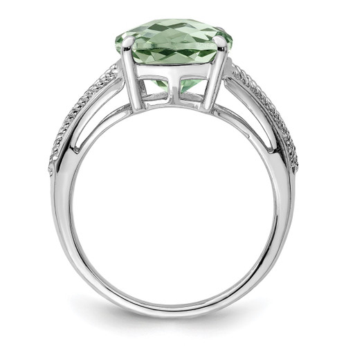 Sterling Silver Rhodium-Plated Checker-Cut Green Quartz Ring, 2 mm - View 2