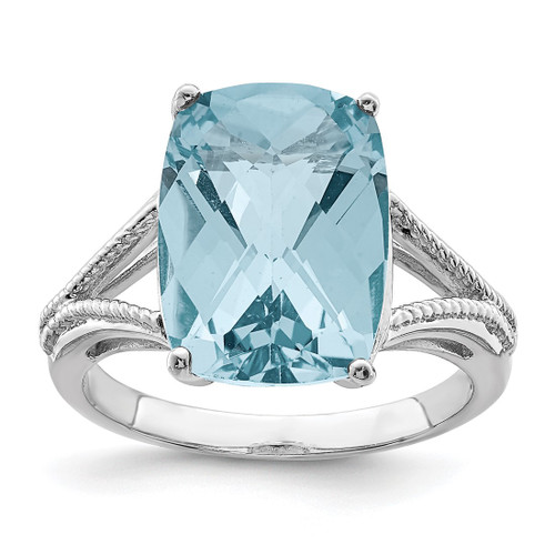 Sterling Silver Rhodium-Plated Checker-Cut Sky Blue Topaz Ring, 2 mm
