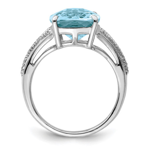 Sterling Silver Rhodium-Plated Checker-Cut Sky Blue Topaz Ring, 2 mm - View 2