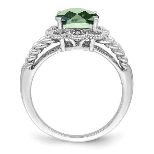 Sterling Silver Rhodium-Plated Checker-Cut Green Quartz & 0.04ct Diamond. Ring, 2 mm - View 2