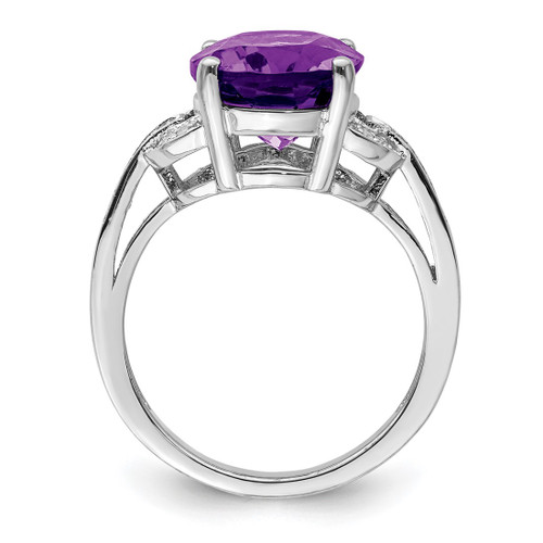 Sterling Silver Rhodium-Plated Amethyst & 0.1ct Diamond Ring, 3 mm - View 2