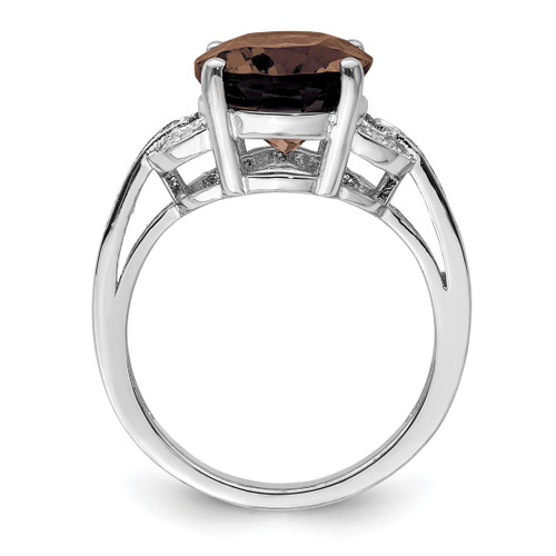 Sterling Silver Rhodium-Plated Smoky Quartz & 0.1ct Diamond. Ring, 3 mm - View 2