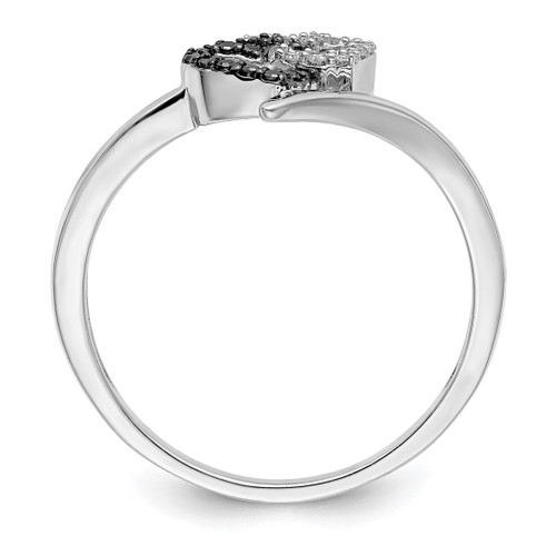 White Night Sterling Silver Rhodium-Plated Black and White 0.075ct Diamond Double Heart Ring, 1 mm - View 2