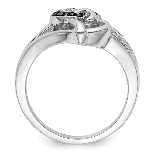 White Night Sterling Silver Rhodium-Plated Black and White 0.04ct Diamond Heart Ring - View 2