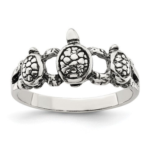 Sterling Silver Antiqued Turtle Ring, 2 mm