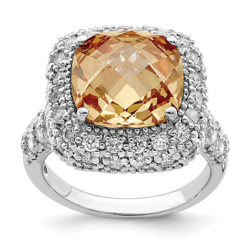 Sterling Silver Champagne & Clear Cubic Zirconia Ring, 3 mm
