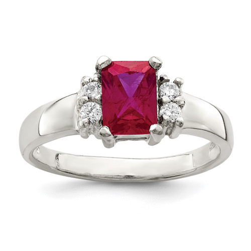 Sterling Silver Red & White Cubic Zirconia Ring, 2 mm