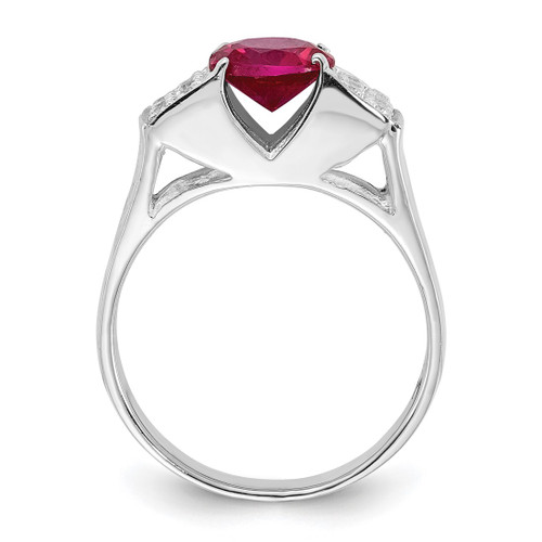 Sterling Silver Red Round with Pavé Sides Cubic Zirconia Ring, 3.1 mm - View 2